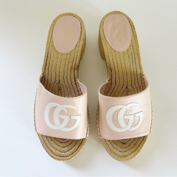Gucci GG Pink Metallic Gold Espadrille Sandals Mules Slides Size EU 37 - Picture 3 of 13